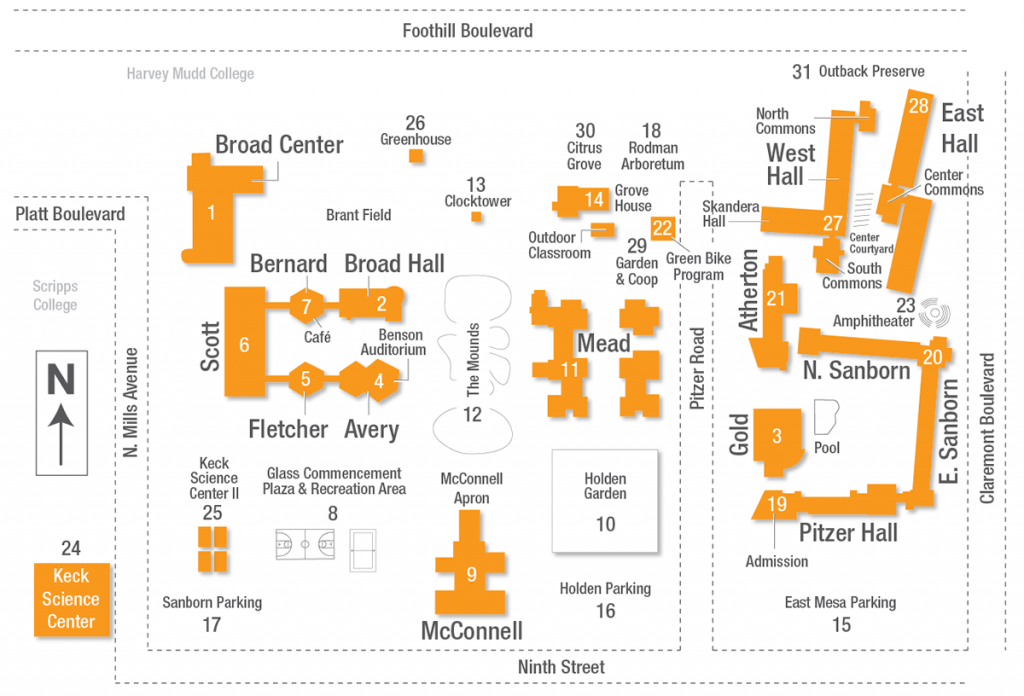 Pitzer College quick reference map