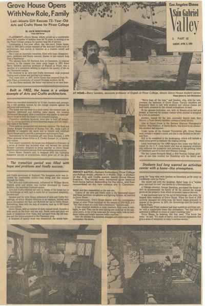 April 6, 1980 article in the San Gabriel Valley section of the Los Angeles Times about the Grove House.