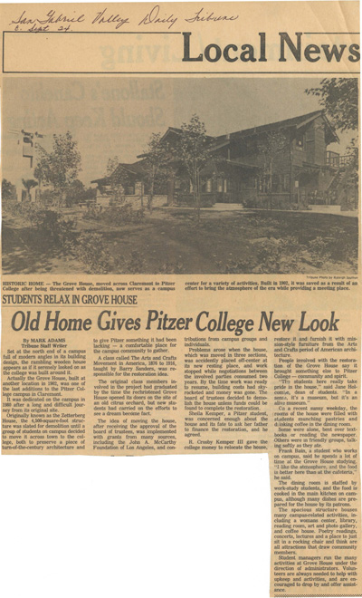 News article in September 24, 1984 San Gabriel Valley Tribune about the Grove House.