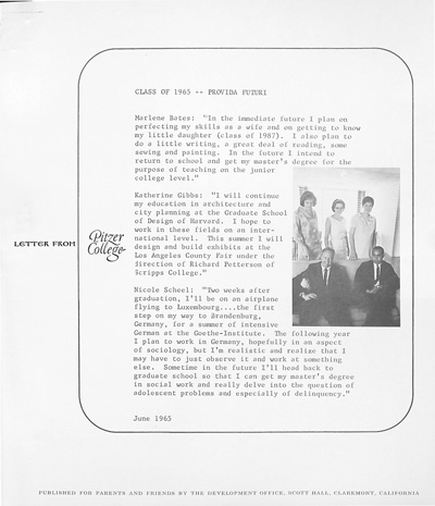 Letter from Pitzer College, June 1975