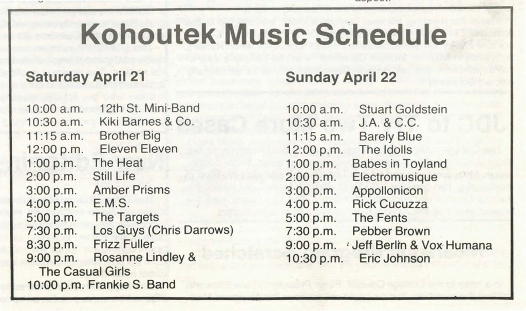 1984 Kohoutek Music Schedule