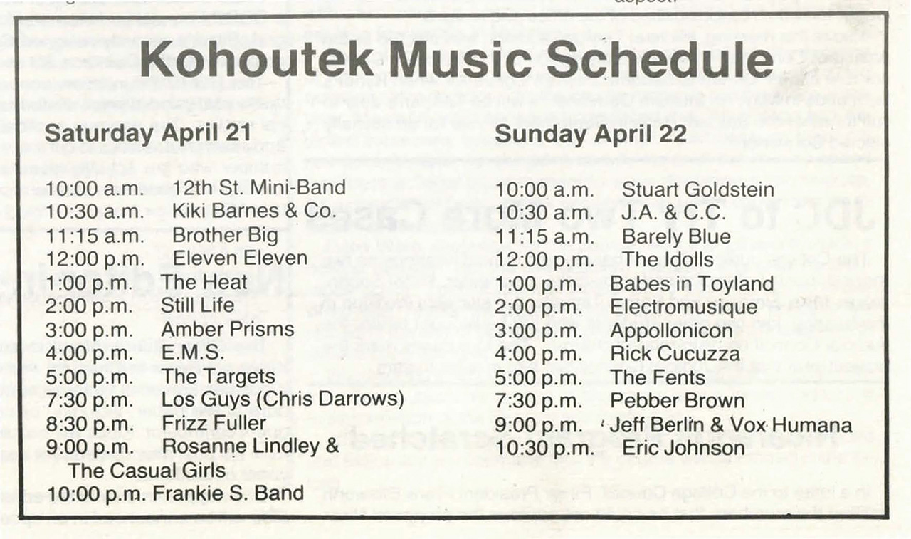 1984 Kohoutek Music Schedule