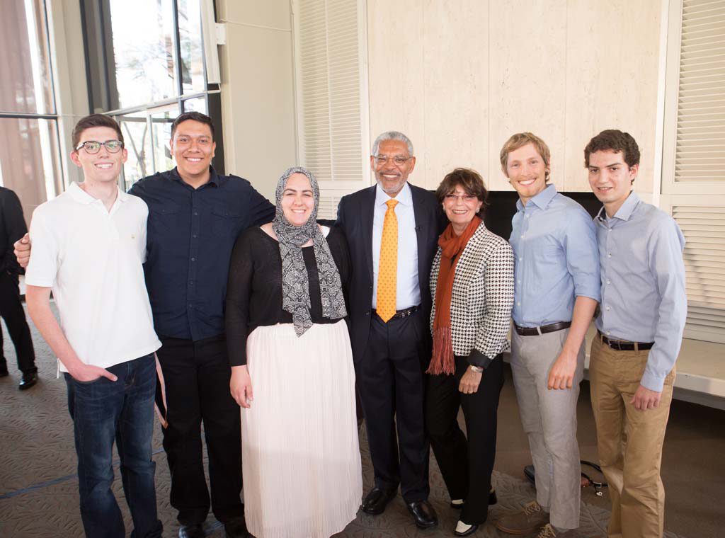 President-designate Melvin L. Oliver and Suzanne Oliver with Pitzer Student Senate members.