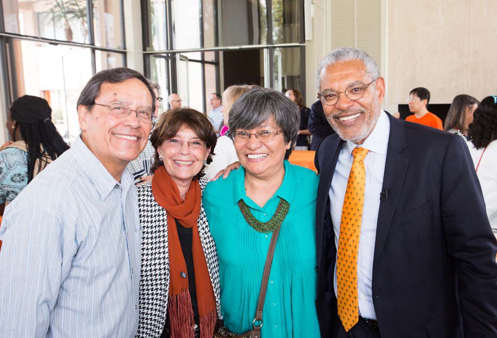 Professor Emeritus Jose Calderon, Suzanne Oliver, Professor Maria Gutierrez de Soldatenko and President-designate Melvin L. Oliver.