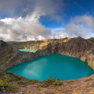 Tri-color volcanic lakes in Indonesia