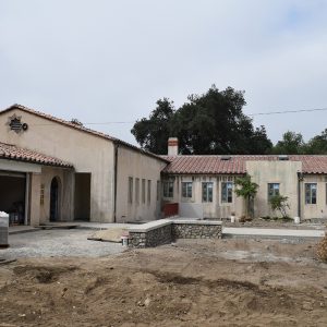 Back view of the building during landscaping.