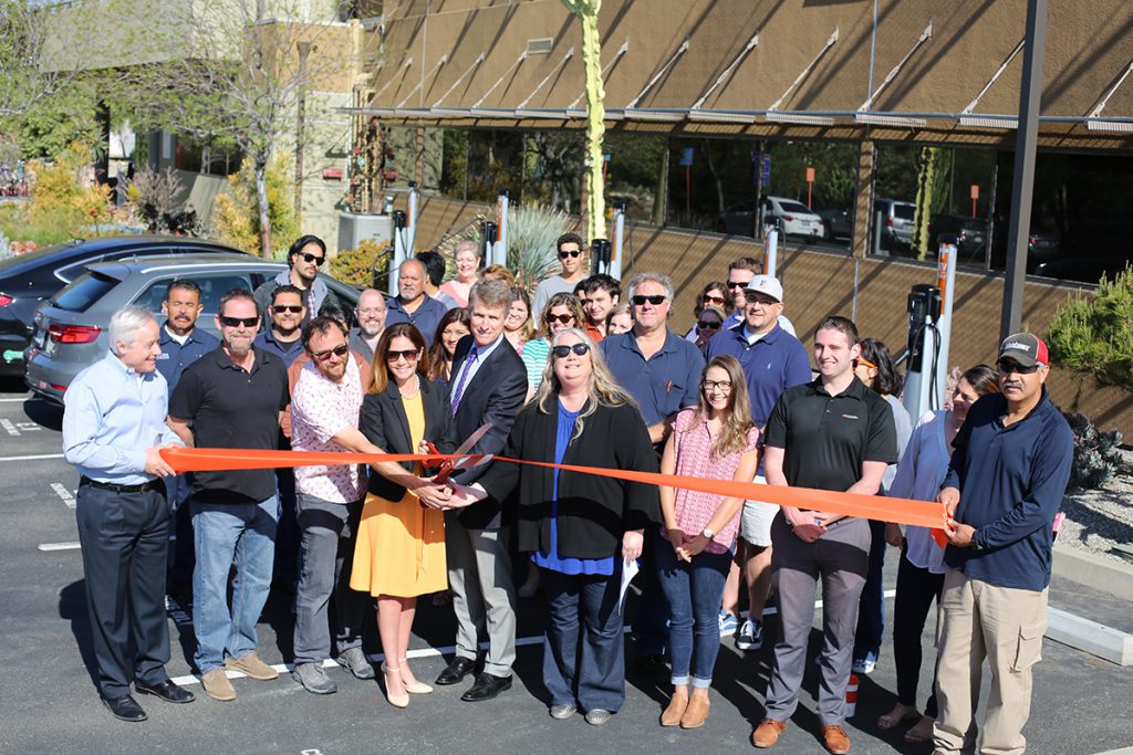 Ribbon cutting, electric vehicle charging stations