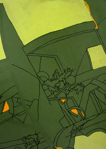 Notes Series: Detail 1 (2009); Ink and acrylic paint on paper, 10.5 x 8 inches