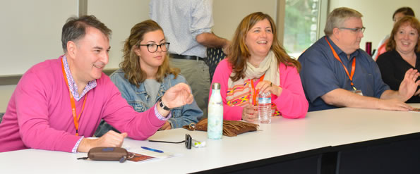 Attendees in a colaborative classroom at family weekend 2017