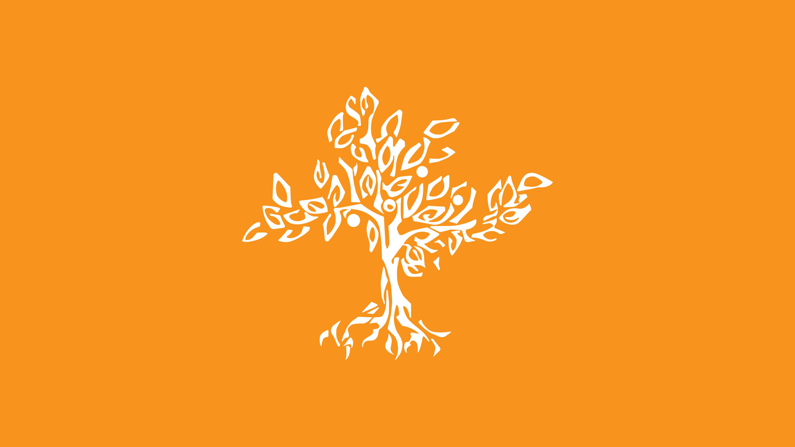 pitzer tree logo on an orange background
