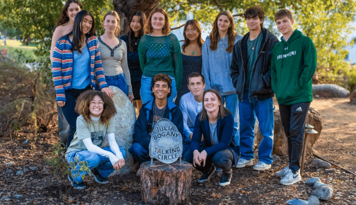 Sarah Gilbert and her Sustainable Sculpture class at the Bogany circle