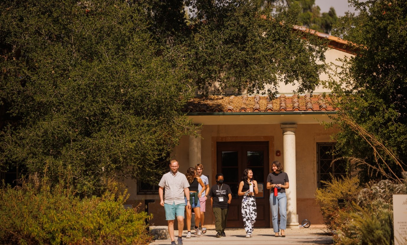 Students walk out of the Robert Redford Conservancy building