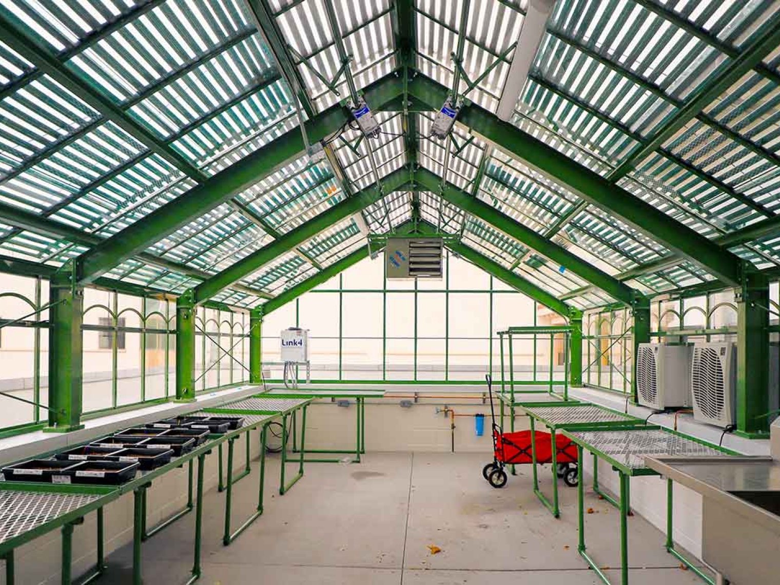 view of the inside of an empty greenhouse