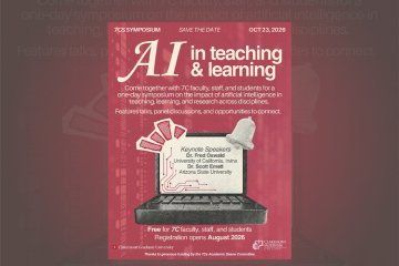 flyer for ai teaching and learning symposium. text on the flyer is in the body of the web page.