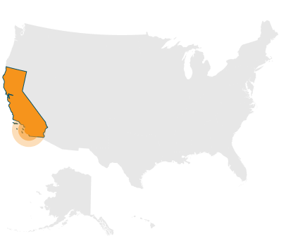 solid map of the united states with california highlighted in orange