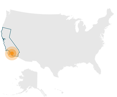 Whole US map with Pitzer highlighted in Southern California