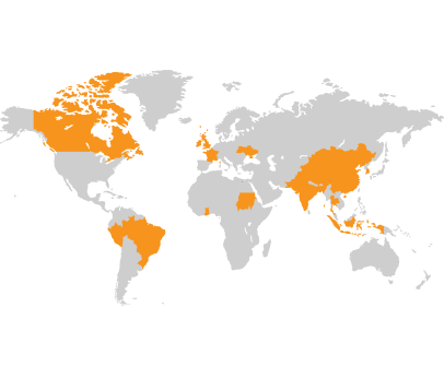 World Map with all represented countries highlighted