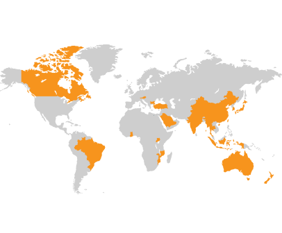 World Map highlighting all countries represented by the Pitzer student body