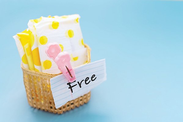 A box of free menstrual products