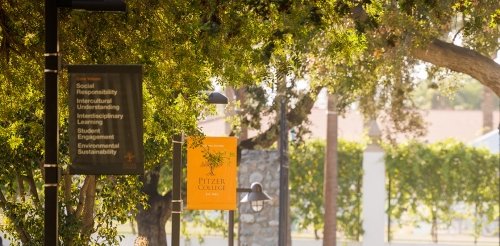 Campus lampposts adorned with college banners