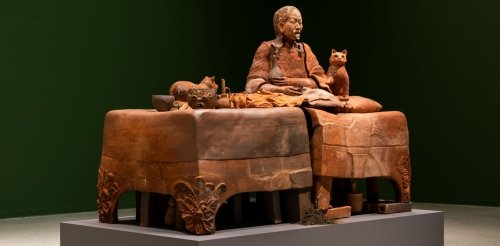 Installation view of Candice Lin's Natural History: A Half-Eaten Portrait, an Unrecognizable Landscape, a Still, Still Life at Pitzer College Art Galleries, January 25 - March 26, 2020. Photo by Ruben Diaz