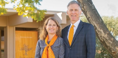 isabelle and strom thacker stand in front of McConnell center