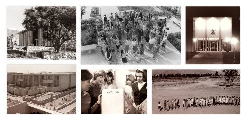 a collage of vintage images from 1960s Pitzer when it was an all-women's college