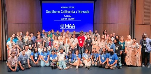 Members of the Mathematical Association of America gather for a group photo at Pitzer College