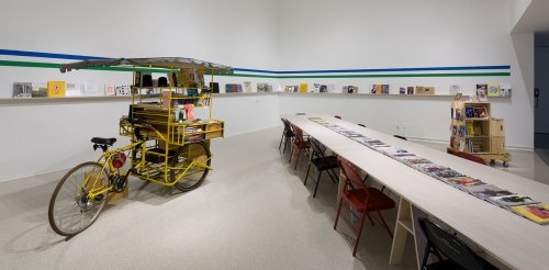 Installation view of Independent Curators International (ICI): Publishing Against the Grain at Pitzer College Art Galleries, February 2 – March 28, 2019. Photo by Ruben Diaz.