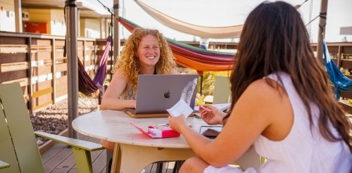 Pitzer students work outside a residence hall