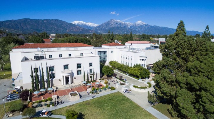 An aerial view of The Claremont Colleges Library