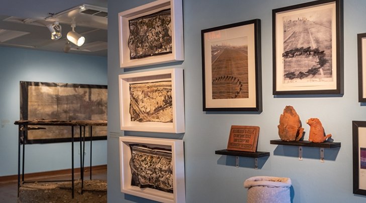 Installation view of Lauren Bon and The Metabolic Studio: Bending the River at Pitzer Art Galleries, September 24 – December 16, 2022. Photo courtesy of Chris Wormald.