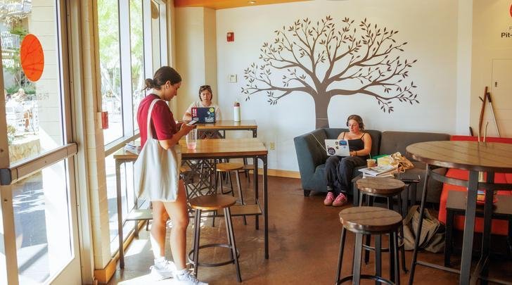 Students work in the Pit Stop Cafe