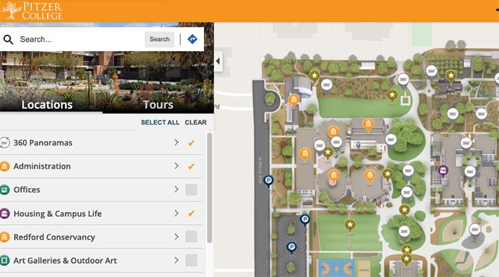 example of the interactive campus map in the pitzer hub