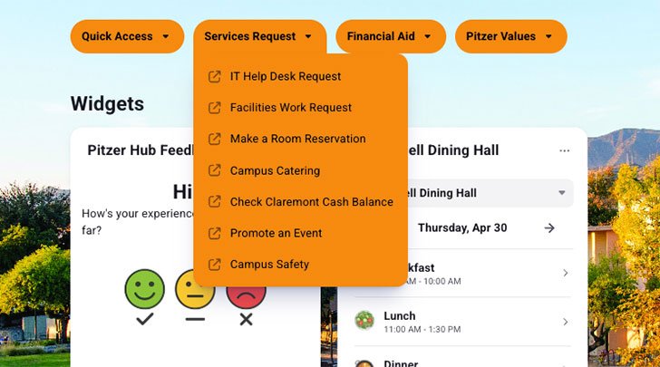 view of the quick links menu in the pitzer hub