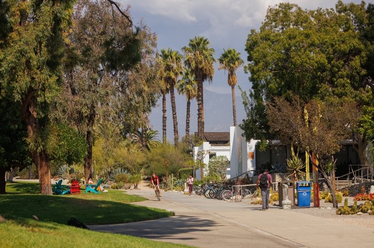 Students Walking and Biking on Pitzer's Campus