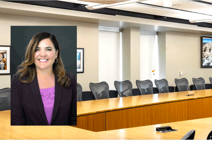 Michele Siqueiros photo inset with Pitzer boardroom