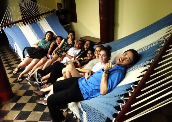 Students in large hammock