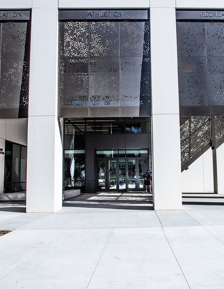 The exterior of the Pomona-Pitzer Center for Athletics, Recreation, and Wellness