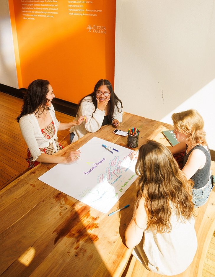 Students work on a poster in CASA Pitzer