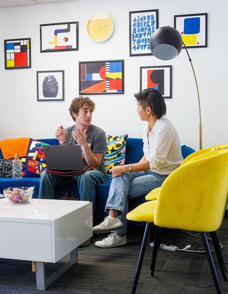 Writing Center director Stephanie Liu Rojas works with a student