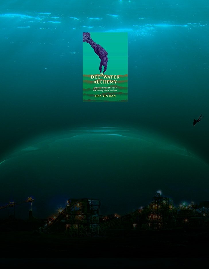 illustration of a world under the ocean with the deep water alchemy book cover superimposed on top