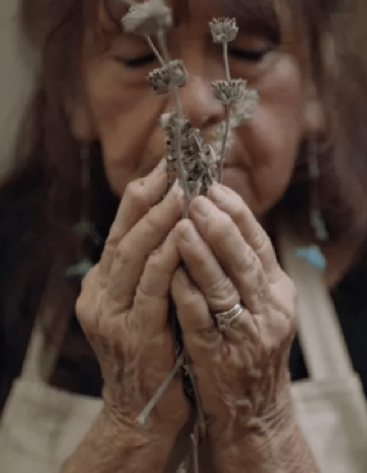 Barbara Drake holding native plants