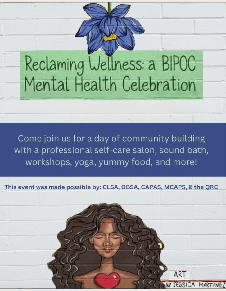 Poster for reclaiming wellness with a flower and a woman painted by Jessica Martinez on behalf of the WCC. 
