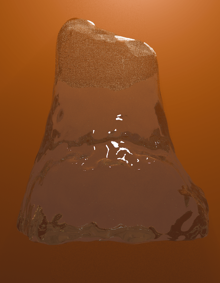 Ice-like game stone piece against orange background