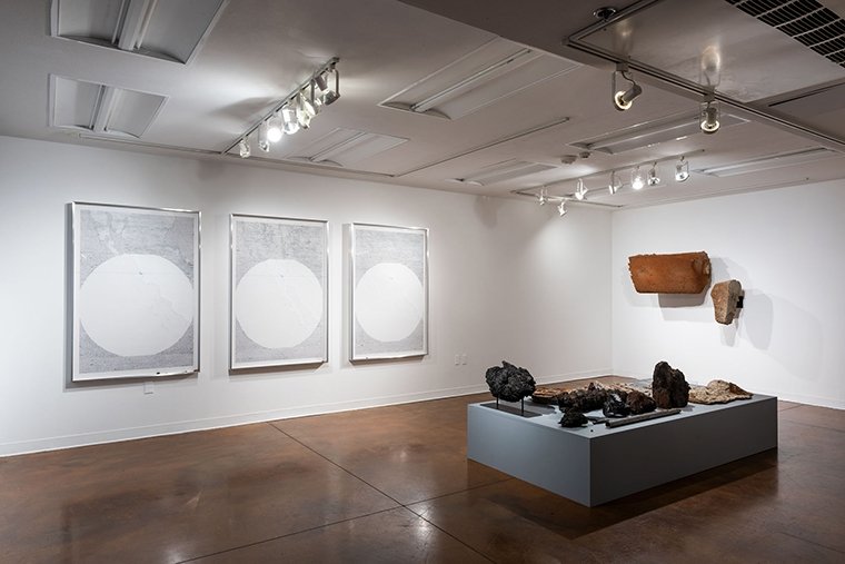 Installation view of Hans Baumann: 5 Distillations (Salton Sea) at Pitzer Art Galleries, January 25 - March 26, 2020. Photo courtesy of Ruben Diaz.