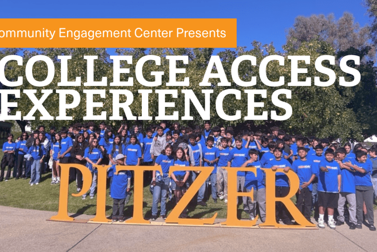 A group of middle school students standing behind a Pitzer sign