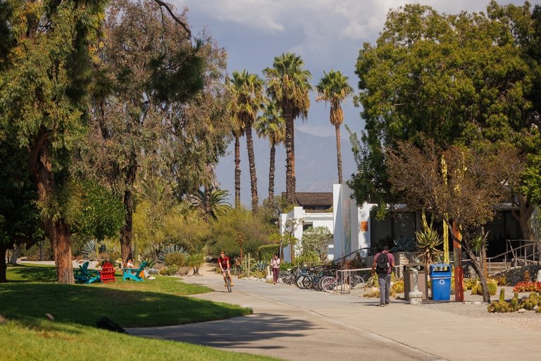 Students Walking and Biking on Pitzer's Campus
