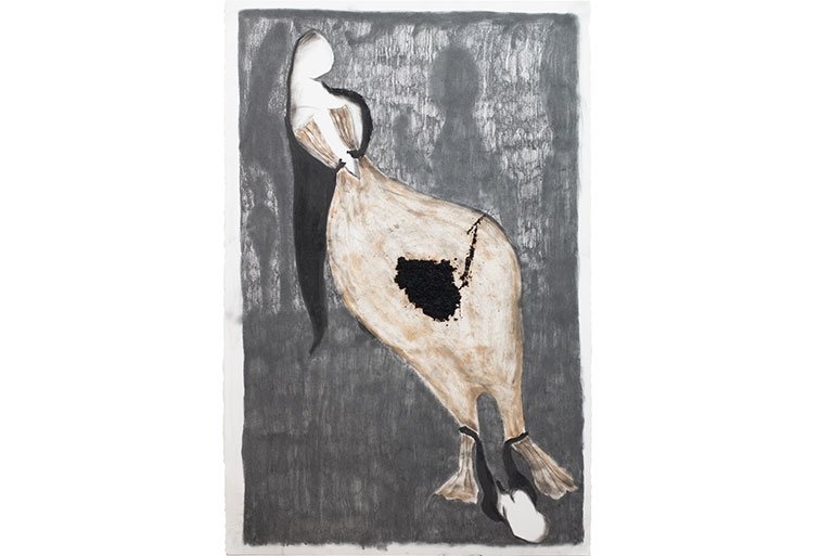 Artwork of charcoal, graphite, and burnt chicharrón on cotton paper.