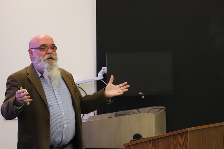 Brian Keeley speaks during Family Weekend